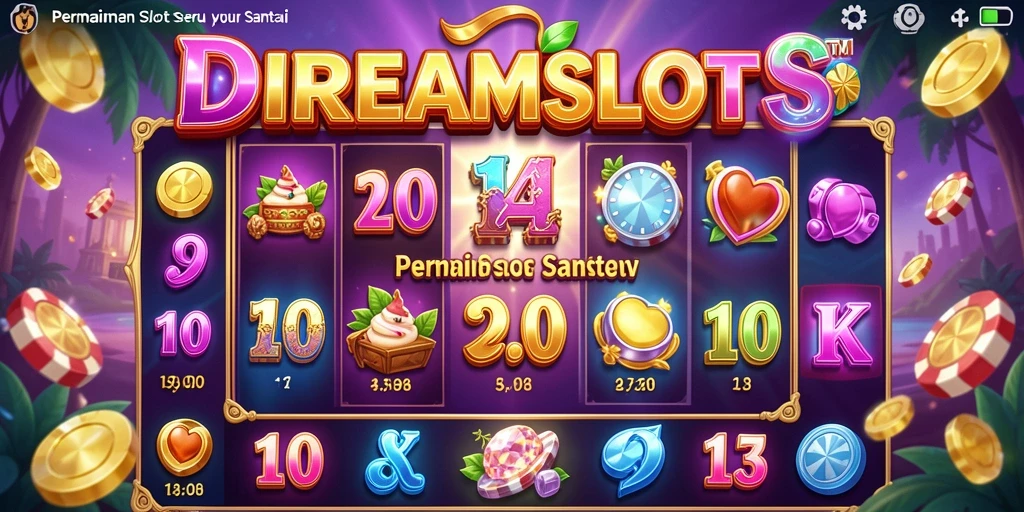 Screenshot utama DREAMSLOTS menampilkan gameplay yang menyenangkan dan penuh warna.