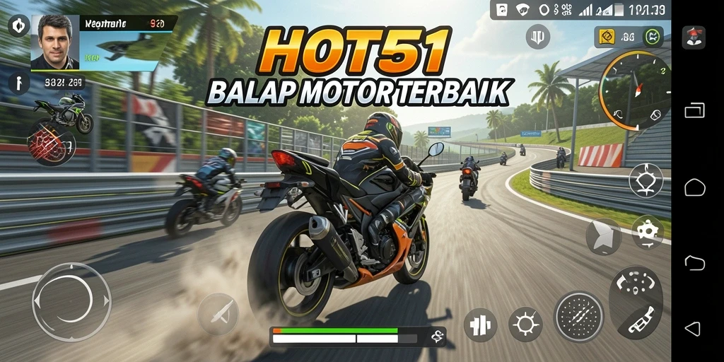 Screenshot menunjukkan aksi balap motor yang mendebarkan.