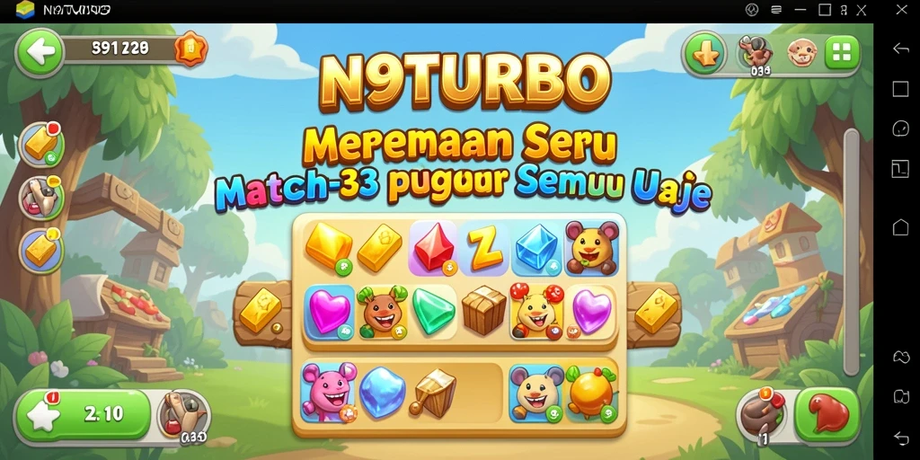 Screenshot gameplay N9TURBO dengan elemen Match-3 yang menarik.